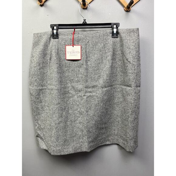Talbots Classics Skirt Womens 16 Wool Tweed Pencil Gray Herringbone Career NEW - Picture 2 of 7